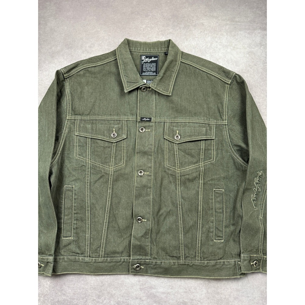 VTG 90s Y2K Karl Kani Jeans Mens XXL Olive Green Denim Trucker Jacket Hip Hop